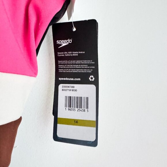 Speedo Colorblock Black Pink Open BAck One Piece Swimsuit 14 - Picture 4 of 8